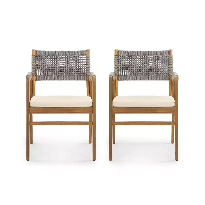 Christopher Knight Home Quinn 7 Pieces Patio Slat Design Acacia Upholstered Dining Set