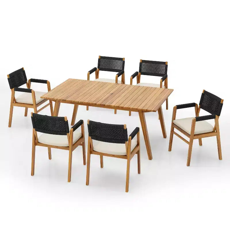 Christopher Knight Home Adeline 7 Pieces Rustic Patio Acacia Upholstered Dining Set