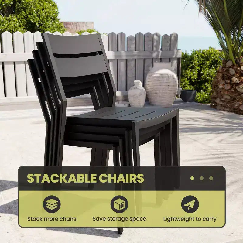 Crestlive Products 9pc Patio Expandable Dining Set Aluminum Outdoor Rectangular Table for 6 to 8 with Chairs
