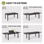 Crestlive Products 9pc Patio Expandable Dining Set Aluminum Outdoor Rectangular Table for 6 to 8 with Chairs