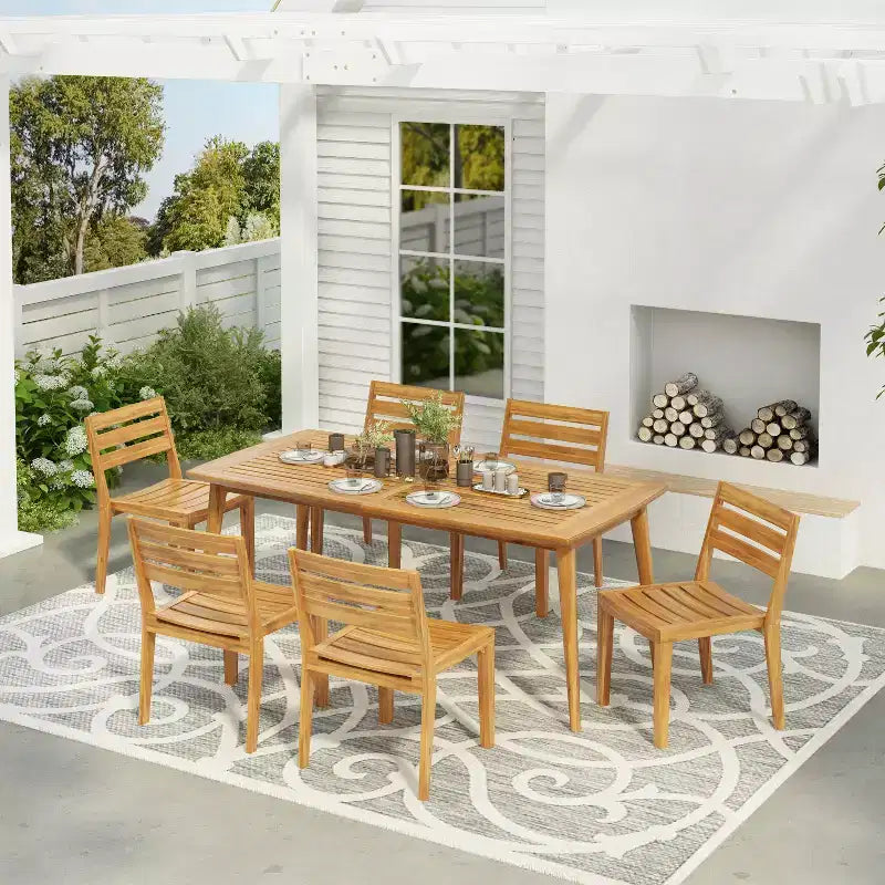 Christopher Knight Home Oasis 7 Pieces Rustic Patio Acacia Wood Dining Set, Teak