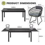 Crestlive Products 9pc Patio Expandable Dining Set Aluminum Outdoor Rectangular Table for 6 to 8 with Ratten Chairs