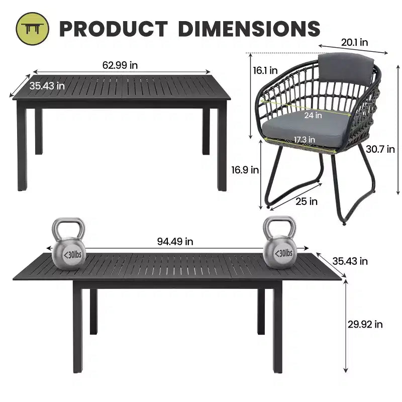 Crestlive Products 9pc Patio Expandable Dining Set Aluminum Outdoor Rectangular Table for 6 to 8 with Ratten Chairs