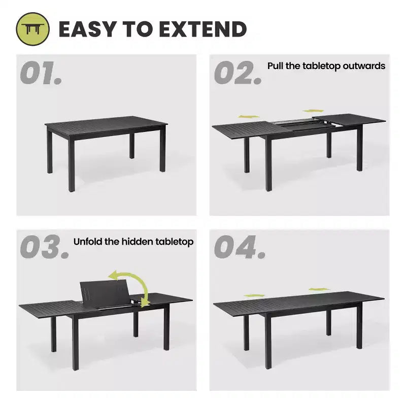 Crestlive Products 9pc Patio Expandable Dining Set Aluminum Outdoor Rectangular Table for 6 to 8 with Ratten Chairs
