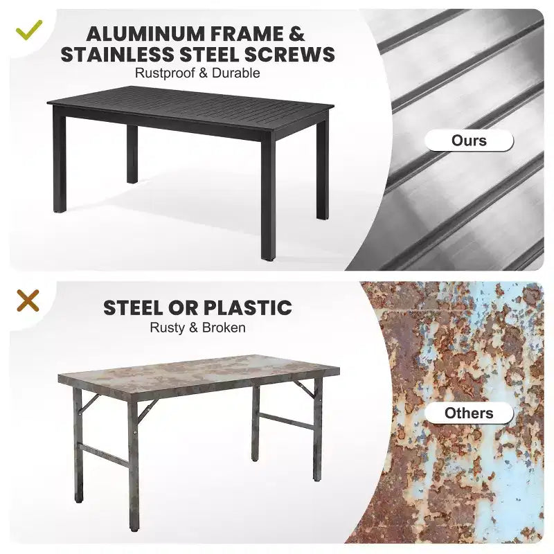 Crestlive Products 9pc Patio Expandable Dining Set Aluminum Outdoor Rectangular Table for 6 to 8 with Ratten Chairs