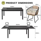 Crestlive Products 9pc Patio Expandable Dining Set Aluminum Outdoor Rectangular Table for 6 to 8 with Ratten Chairs