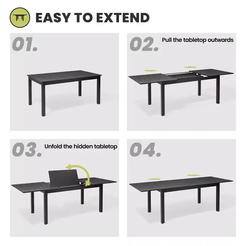 Crestlive Products 9pc Patio Expandable Dining Set Aluminum Outdoor Rectangular Table for 6 to 8 with Ratten Chairs