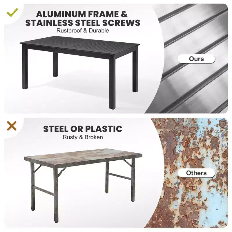 Crestlive Products 9pc Patio Expandable Dining Set Aluminum Outdoor Rectangular Table for 6 to 8 with Ratten Chairs