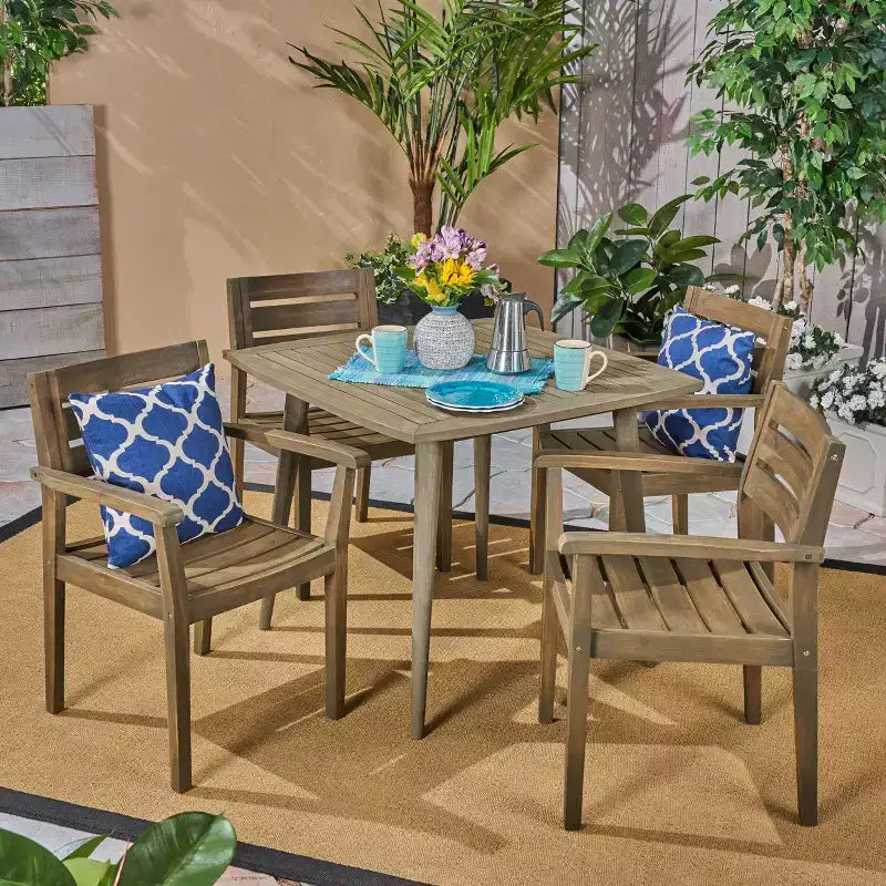 Christopher Knight Home Lenny Outdoor Acacia Wood 5 Piece Dining Set