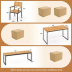 Costway 6 PCS Outdoor Acacia Wood Dining Set with Bench 2 Umbrella Hole for 6-7 People