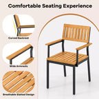 Costway 6 PCS Outdoor Acacia Wood Dining Set with Bench 2 Umbrella Hole for 6-7 People