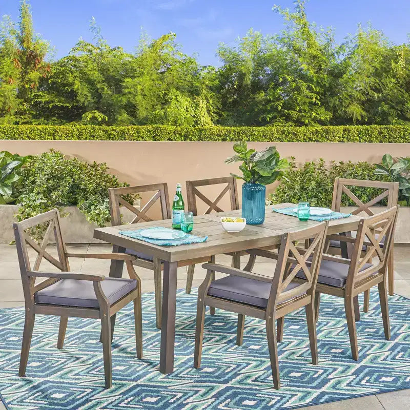 Christopher Knight Home Safire Outdoor Acacia Wood 7 Piece Dining Set with Cushion