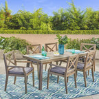 Christopher Knight Home Safire Outdoor Acacia Wood 7 Piece Dining Set with Cushion