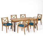 Christopher Knight Home Safire Outdoor Acacia Wood 7 Piece Dining Set with Cushion