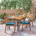Christopher Knight Home Safire Outdoor Acacia Wood 7 Piece Dining Set with Cushion