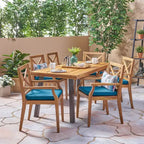 Christopher Knight Home Safire Outdoor Acacia Wood 7 Piece Dining Set with Cushion