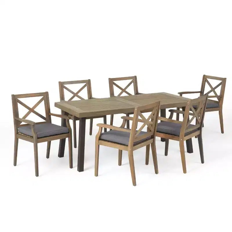 Christopher Knight Home Safire 7-teiliges Outdoor-Essgarnitur-Set aus Akazienholz mit Polster