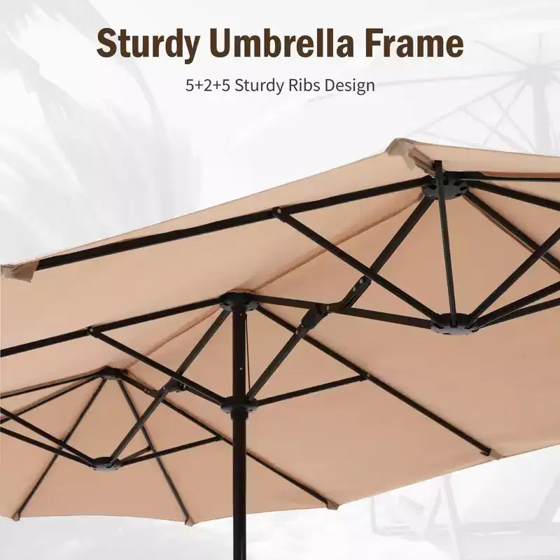 Captiva Designs 8Pc Outdoor Steel Rectangle Dining Table & Cushioned Metal Chairs & Market Umbrella