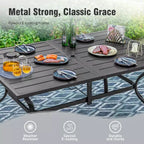 Captiva Designs 8Pc Outdoor Steel Rectangle Dining Table & Cushioned Metal Chairs & Market Umbrella