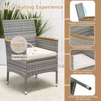 Costway 9 PCS Patio Dining Set for 8 Table and PE Rattan Chairs with 2 Umbrella Hole Navy/White