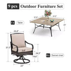 Captiva Designs 9pc Spacious Slat-top Square Metal Table & Rattan Metal Chairs with Thick Cushions
