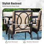 Captiva Designs 9pc Spacious Slat-top Square Metal Table & Rattan Metal Chairs with Thick Cushions