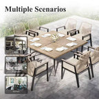 Captiva Designs 9pc Patio Dining Set with Spacious Slat-top Square Metal Table & Beige Rattan Chairs