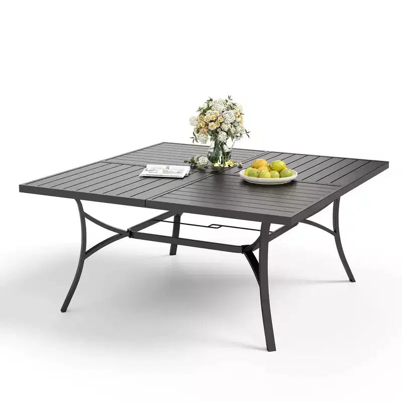 Captiva Designs 9pc Patio Dining Set with Spacious Slat-top Square Metal Table & Beige Rattan Chairs