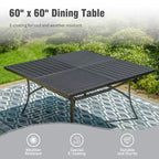 Captiva Designs 9pc Patio Dining Set with Spacious Slat-top Square Metal Table & Beige Rattan Chairs