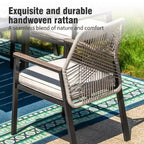 Captiva Designs 9pc Patio Dining Set with Spacious Slat-top Square Metal Table & Beige Rattan Chairs