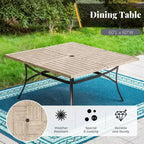 Captiva Designs 9pc Patio Dining Set with Spacious Slat-top Square Metal Table & Beige Rattan Chairs