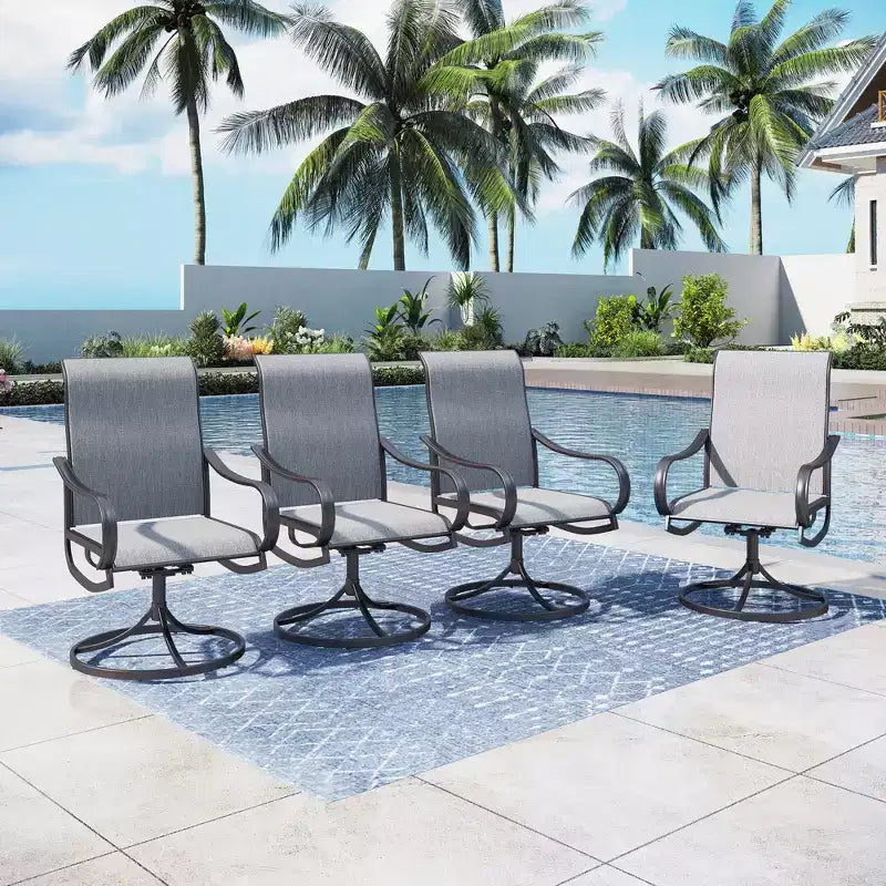 Captiva Designs 9pc Patio Dining Set with Slat-top Adjustable Steel Rectangle Table & Textilene Swivel Chairs
