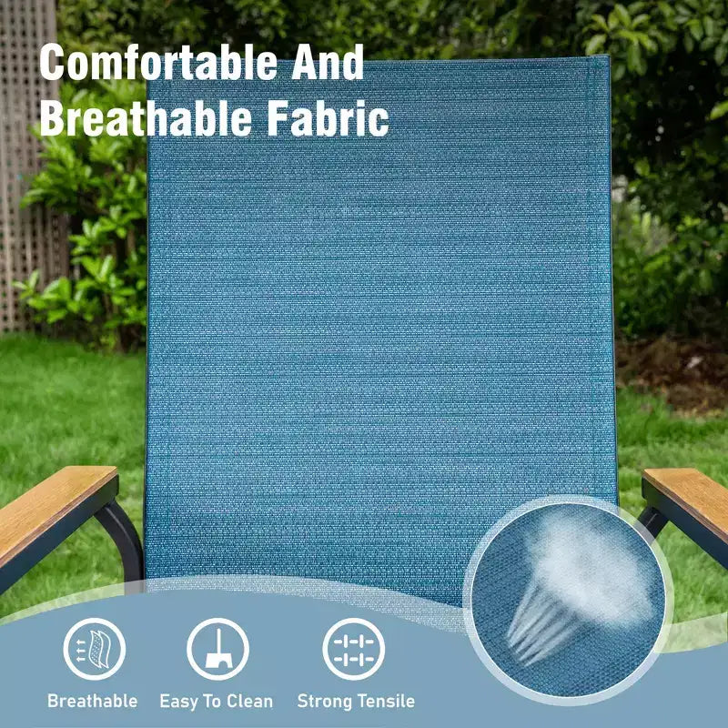 Captiva Designs 9pc Patio Slat-top Square Metal Dining Table & Stackable Textilene Aluminum Chairs