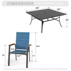 Captiva Designs 9pc Patio Slat-top Square Metal Dining Table & Stackable Textilene Aluminum Chairs