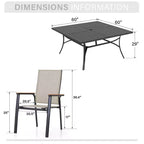 Captiva Designs 9pc Patio Slat-top Square Metal Dining Table & Stackable Textilene Aluminum Chairs