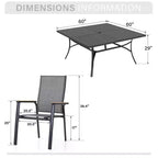 Captiva Designs 9pc Patio Slat-top Square Metal Dining Table & Stackable Textilene Aluminum Chairs