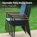 Captiva Designs 9pc Patio Slat-top Square Metal Dining Table & Stackable Textilene Aluminum Chairs