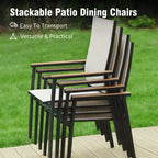 Captiva Designs 9pc Patio Slat-top Square Metal Dining Table & Stackable Textilene Aluminum Chairs