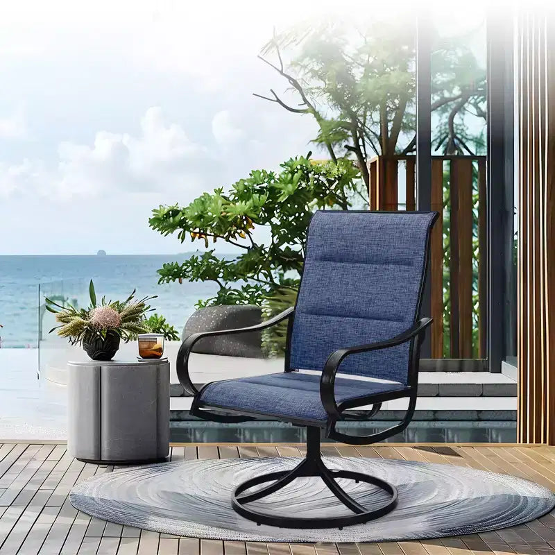 Captiva Designs 5pc Patio Wood-look Square Dining Table with Umbrella Hole & Textilene Swivel Chairs