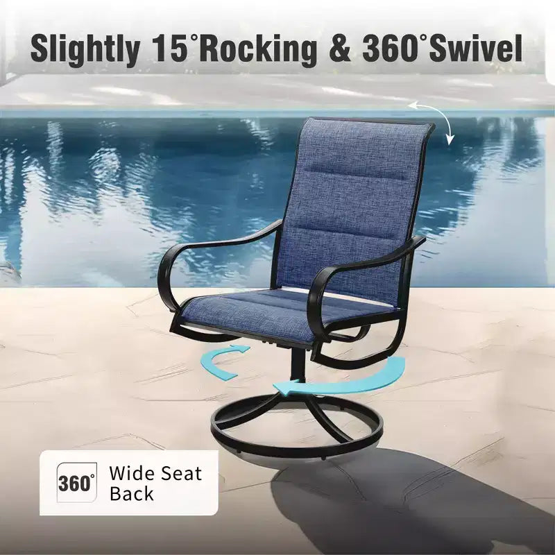 Captiva Designs 5pc Patio Wood-look Square Dining Table with Umbrella Hole & Textilene Swivel Chairs