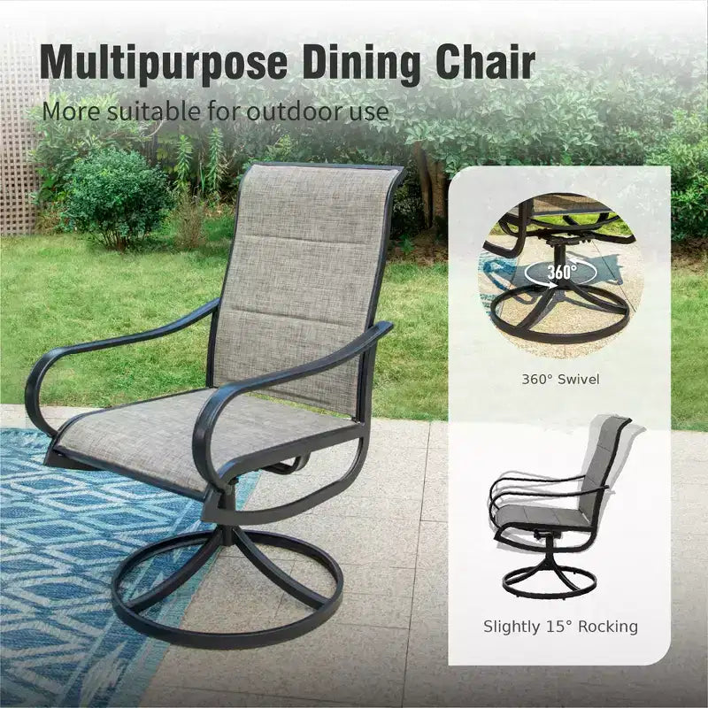 Captiva Designs 5pc Patio Wood-look Square Dining Table with Umbrella Hole & Textilene Swivel Chairs