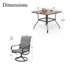 Captiva Designs 5pc Patio Wood-look Square Dining Table with Umbrella Hole & Textilene Swivel Chairs
