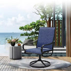 Captiva Designs 5pc Patio Wood-look Square Dining Table with Umbrella Hole & Textilene Swivel Chairs