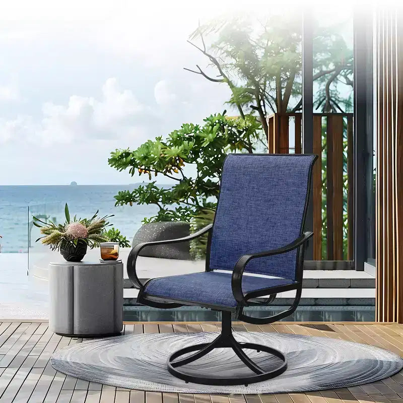 Captiva Designs 5pc Patio Wood-look Square Dining Table with Umbrella Hole & Textilene Swivel Chairs