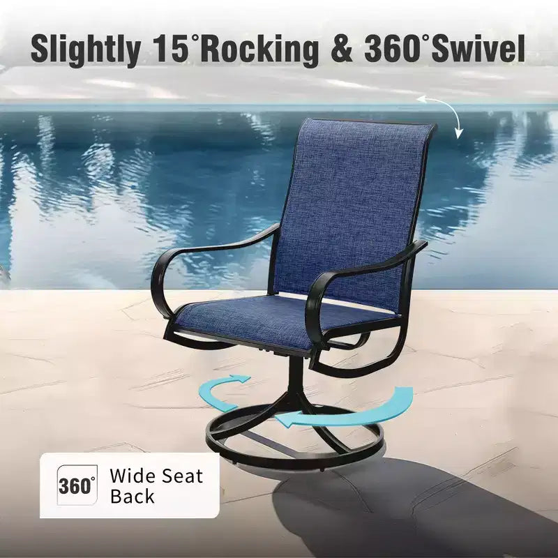 Captiva Designs 5pc Patio Wood-look Square Dining Table with Umbrella Hole & Textilene Swivel Chairs