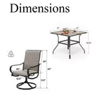 Captiva Designs 5pc Patio Wood-look Square Dining Table with Umbrella Hole & Textilene Swivel Chairs