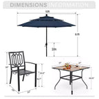 Captiva Designs 6pc Outdoor Patio Square Steel Dining Table with Stackable Metal Chairs and Market Umbrella
