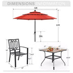 Captiva Designs 6pc Outdoor Patio Square Steel Dining Table with Stackable Metal Chairs and Market Umbrella