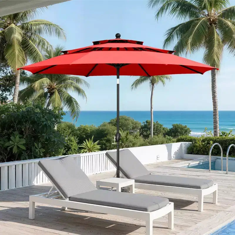 Captiva Designs 6pc Outdoor Patio Square Steel Dining Table with Stackable Metal Chairs and Market Umbrella