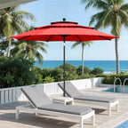 Captiva Designs 6pc Outdoor Patio Square Steel Dining Table with Stackable Metal Chairs and Market Umbrella